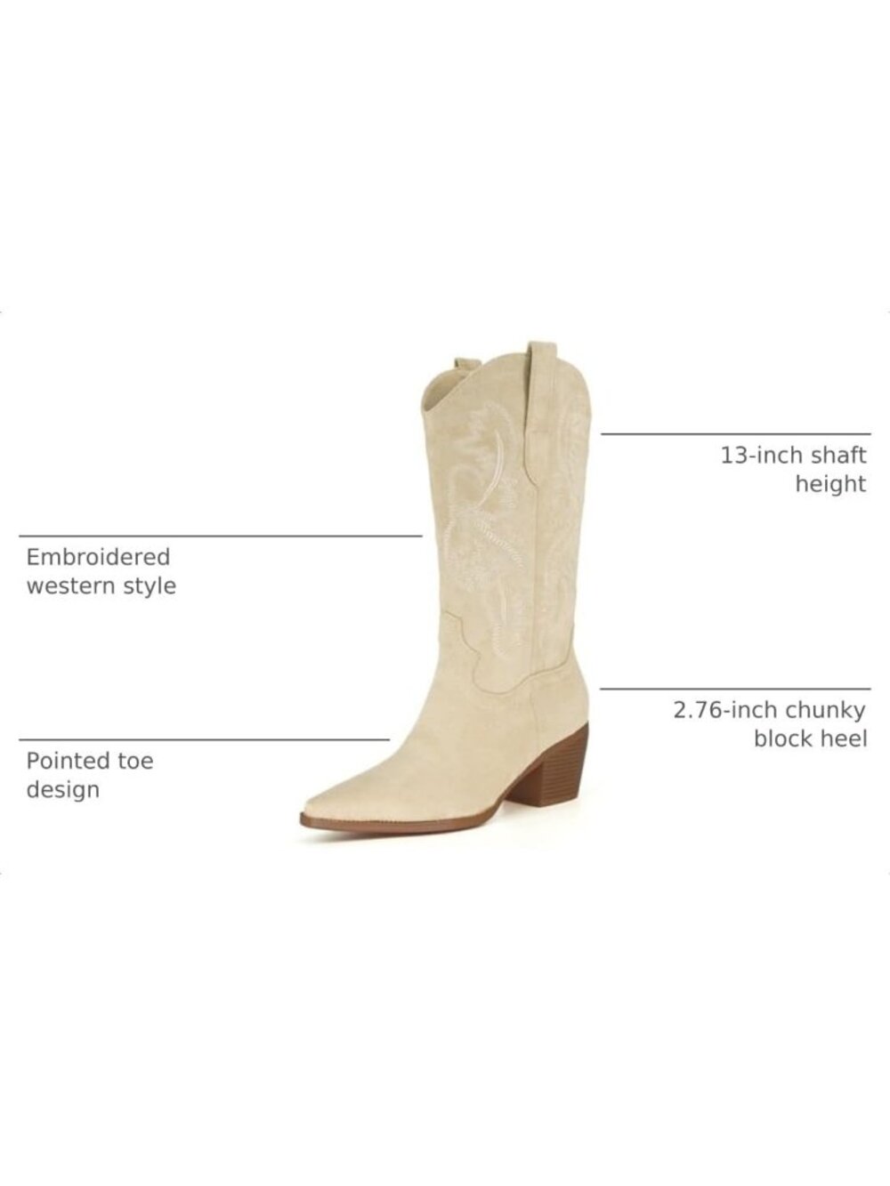 Women's Beige 1 Pointed Toe Faux Leather Block Heel Heel Over The Knee Boots - Picture 3 of 6